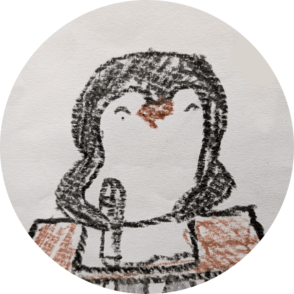 Drawing of penguin at desk